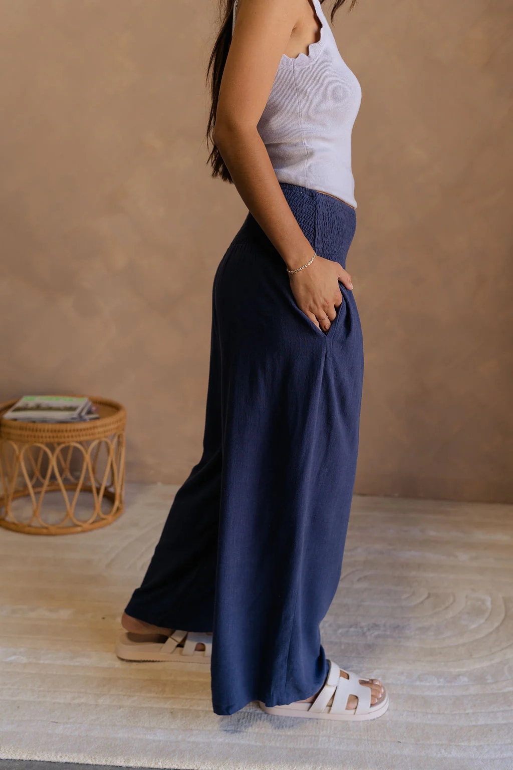 Olivia Navy Blue Smocked Pants - Image 5