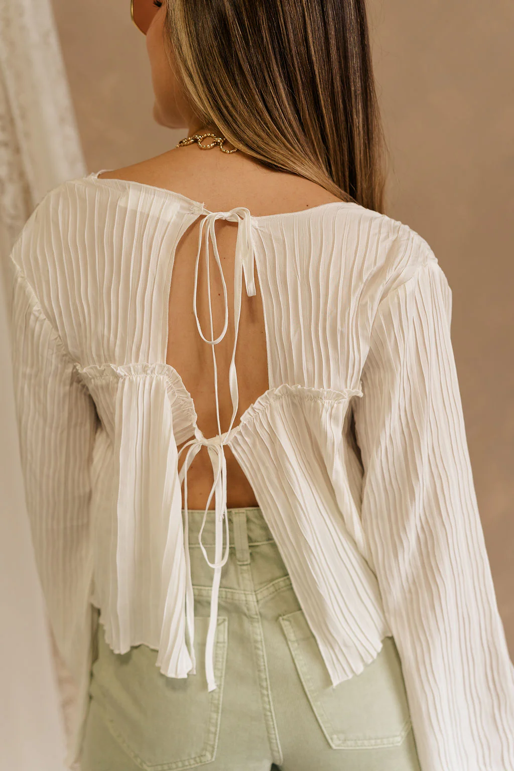 Kimberly Cream Pleated Long Sleeve Top - Image 2