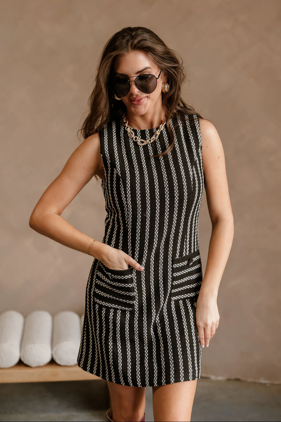 Lucia Black & White Tweed Knit Dress - Image 5