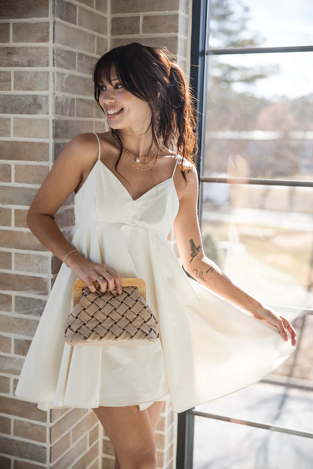 Lucia Cream Bow Flare Mini Dress - Image 2
