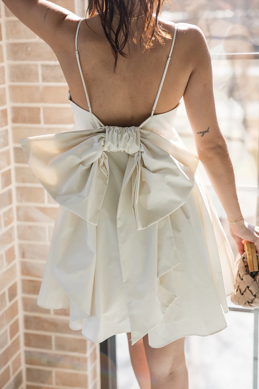 Lucia Cream Bow Flare Mini Dress - Image 3