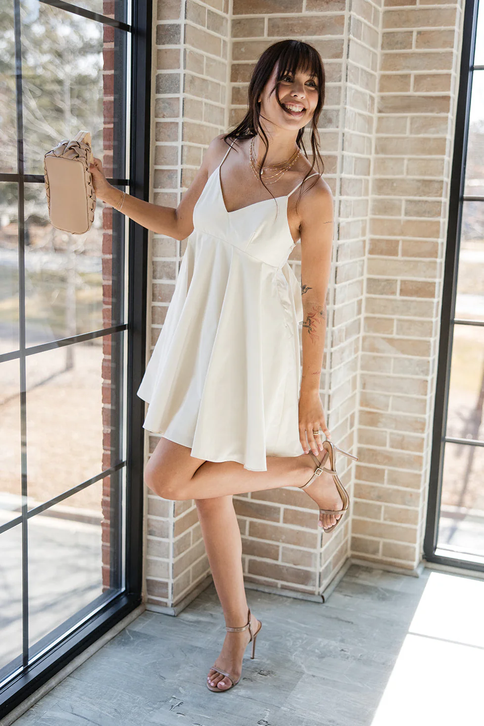 Lucia Cream Bow Flare Mini Dress - Image 4