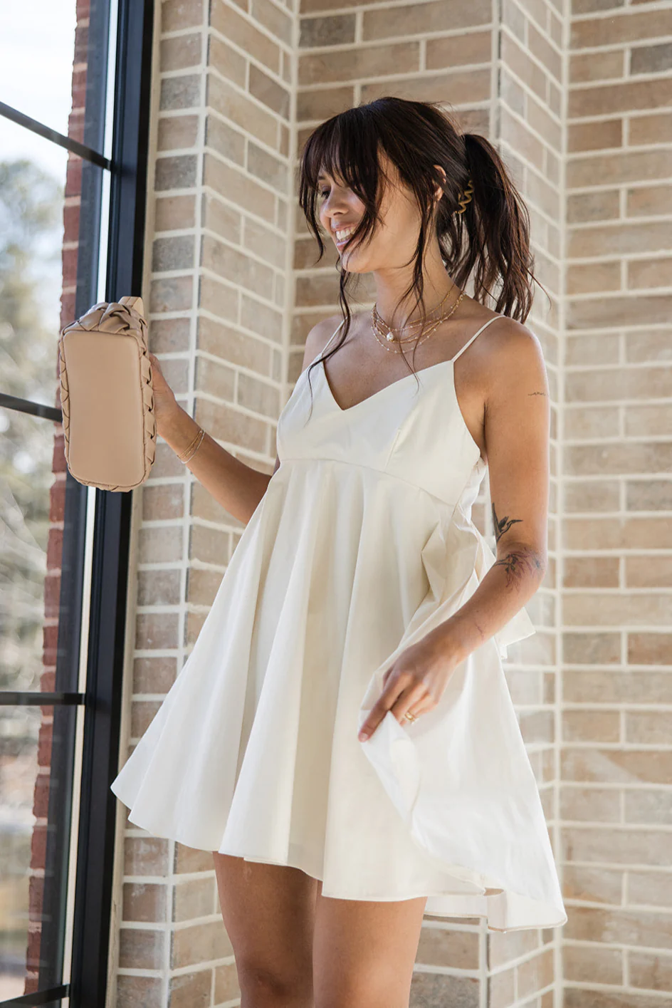 Lucia Cream Bow Flare Mini Dress - Image 5