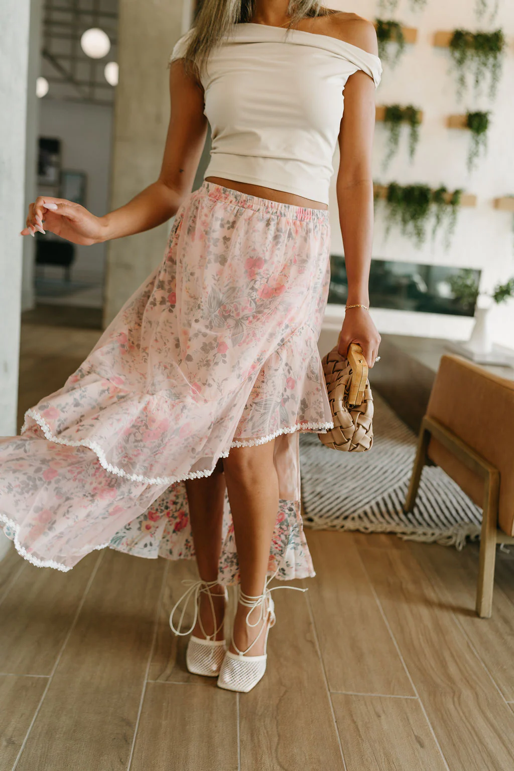 Lucia Dusty Pink Floral Slit Midi Skirt - Image 2