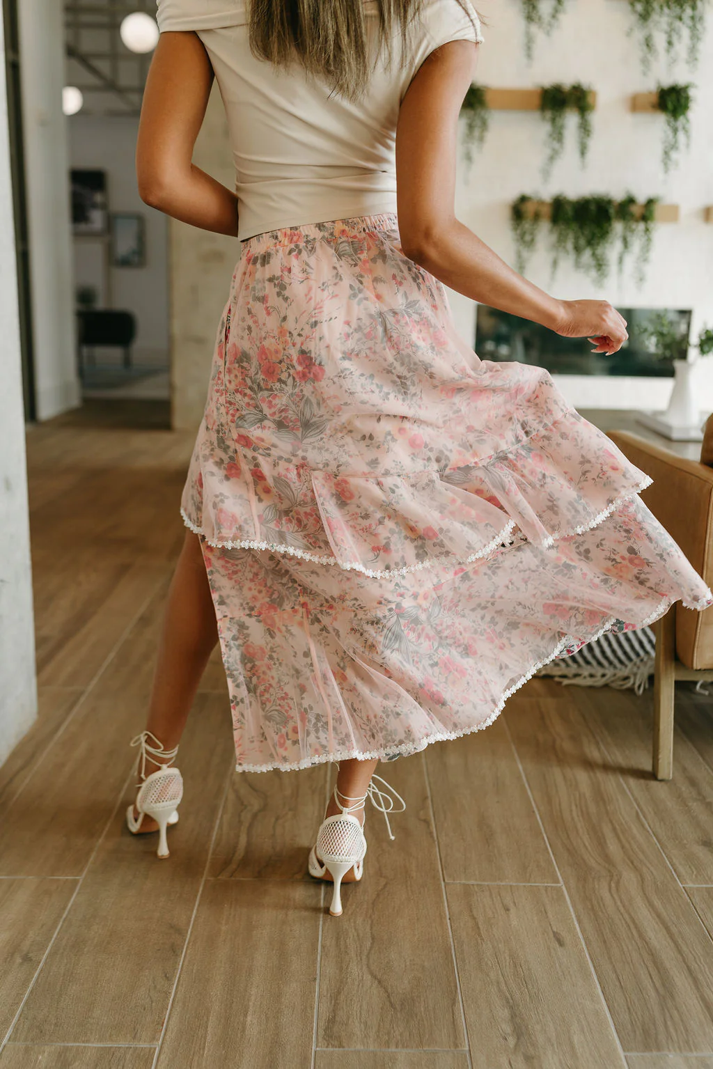 Lucia Dusty Pink Floral Slit Midi Skirt - Image 4
