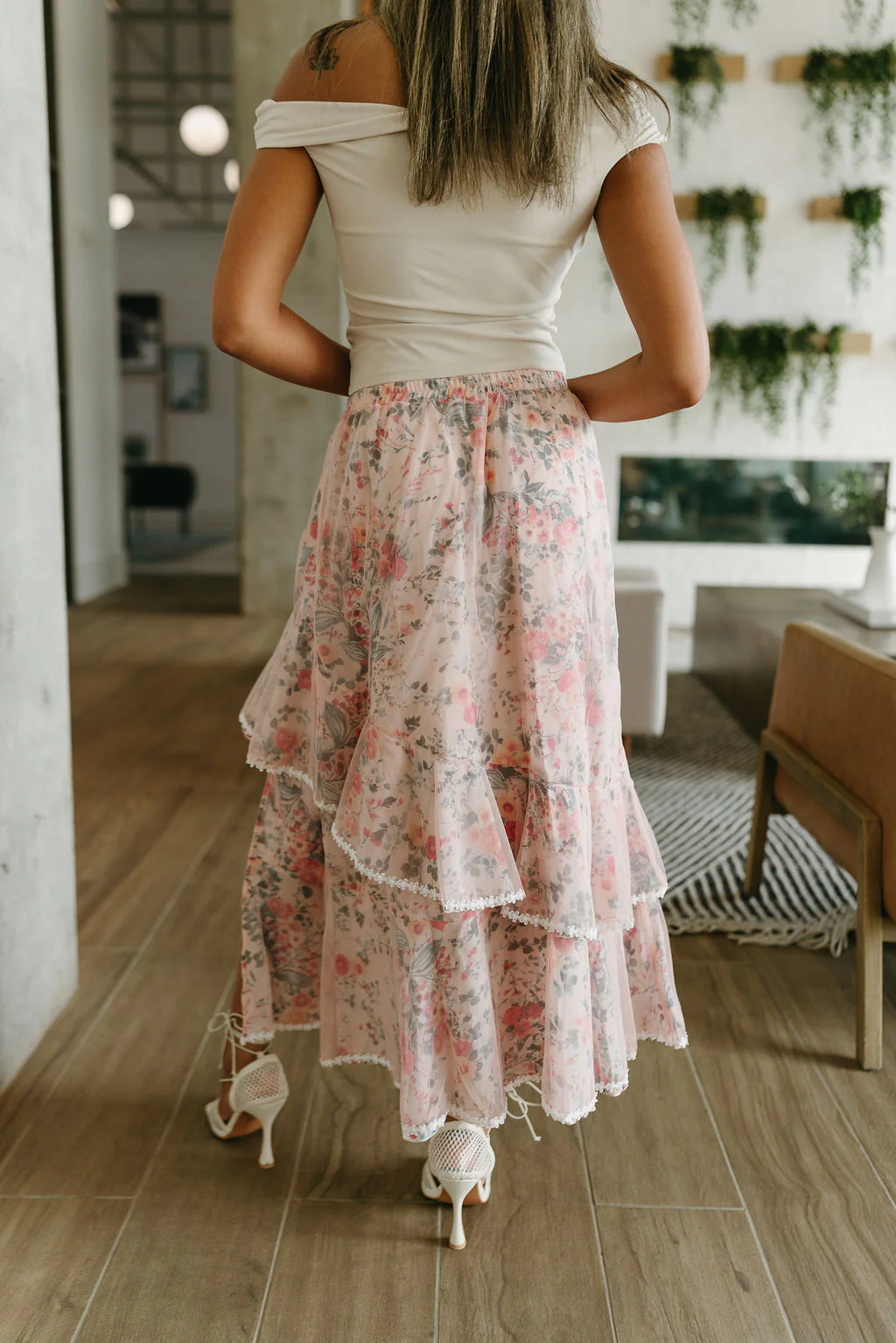Lucia Dusty Pink Floral Slit Midi Skirt - Image 6