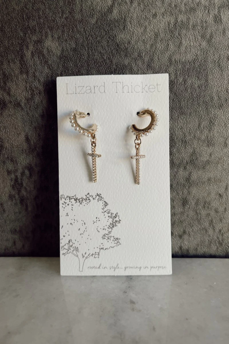 Lucia Gold & Pearl Cross Earrings
