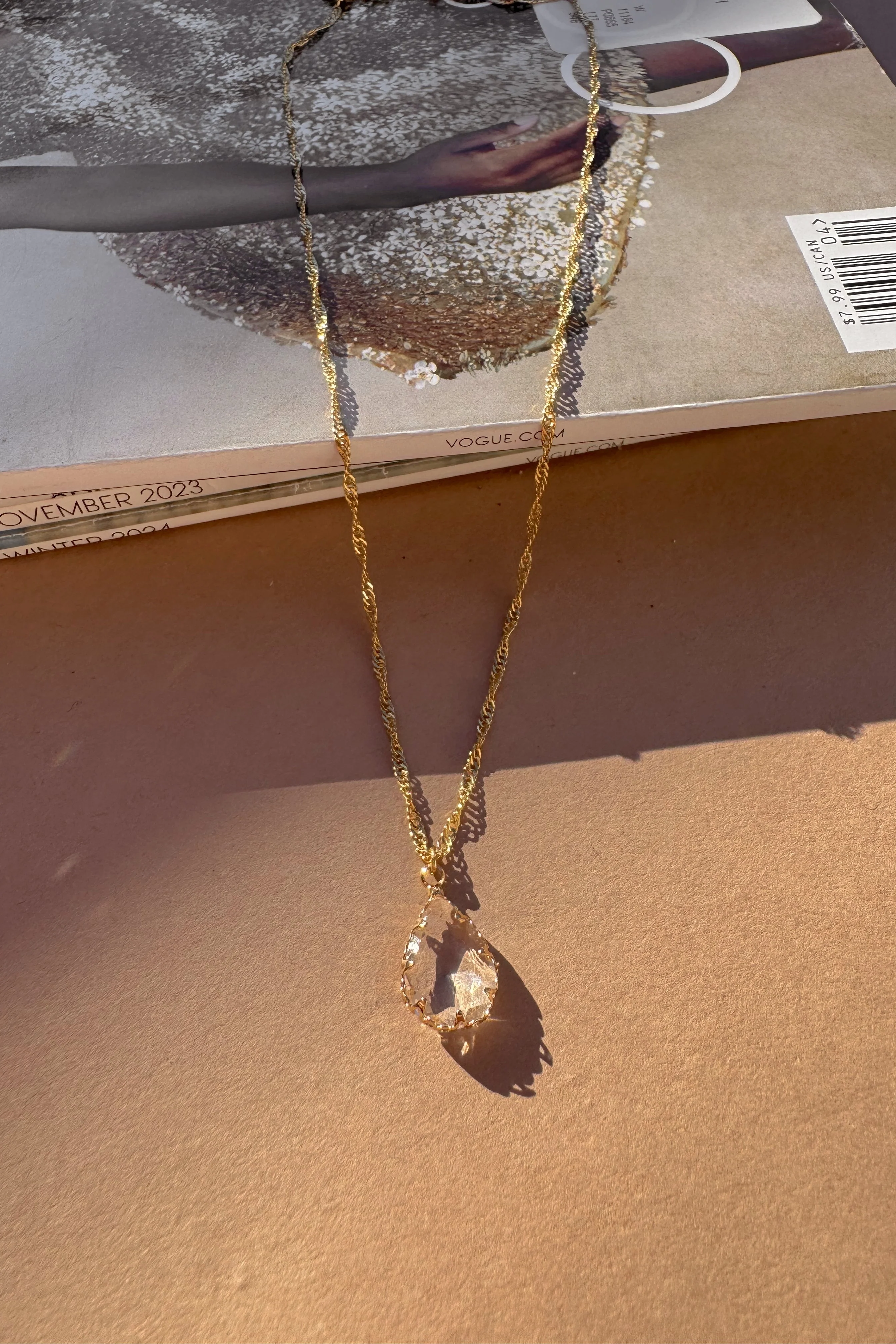Lucia Gold & Clear Teardrop Stone Necklace