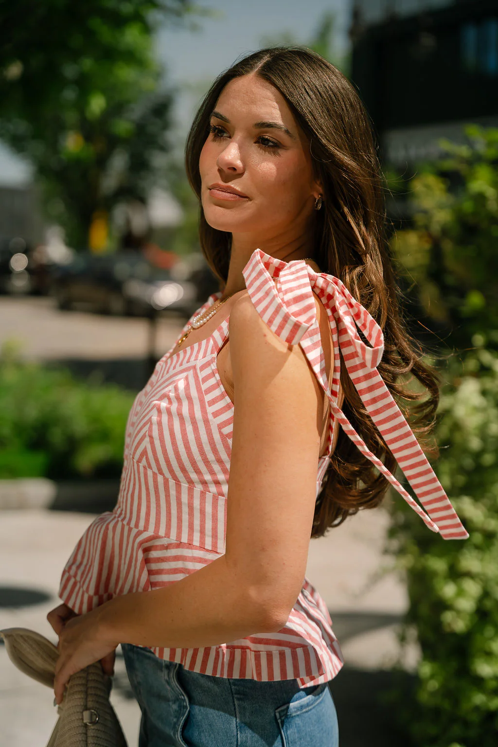 Lucia Red & White Stripe Flare Tank - Image 3