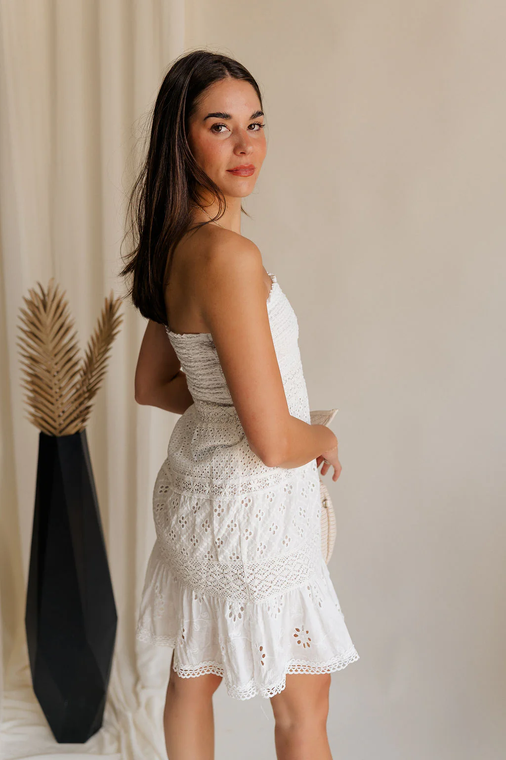 Lucia White Eyelet Strapless Mini Dress - Image 3