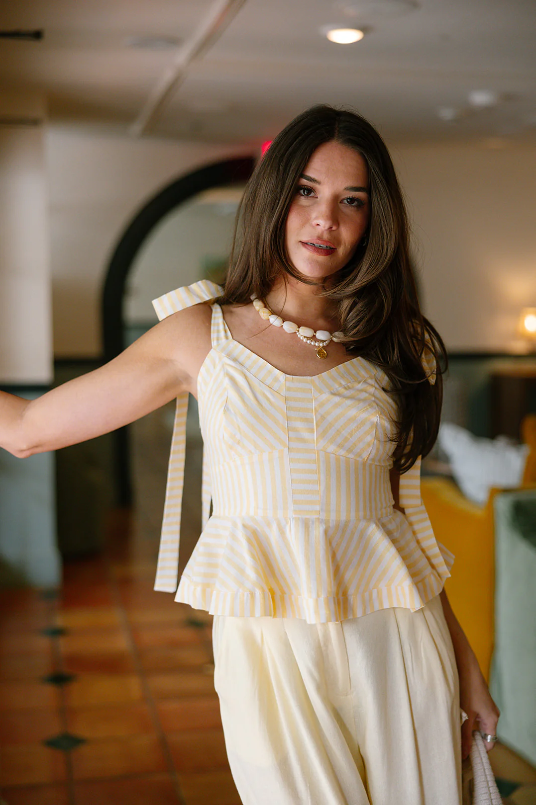 Lucia Yellow & White Stripe Flare Tank