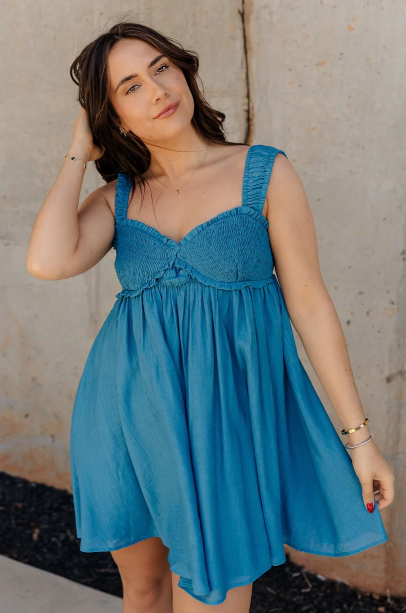 Lucille Dark Turquoise Sleeveless Mini Dress - Image 2