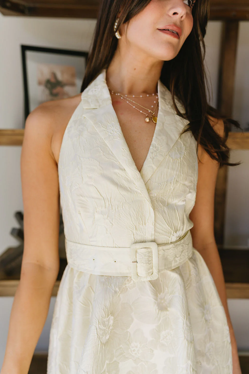 Lucille Pale Yellow Jacquard Floral Mini Dress - Image 4