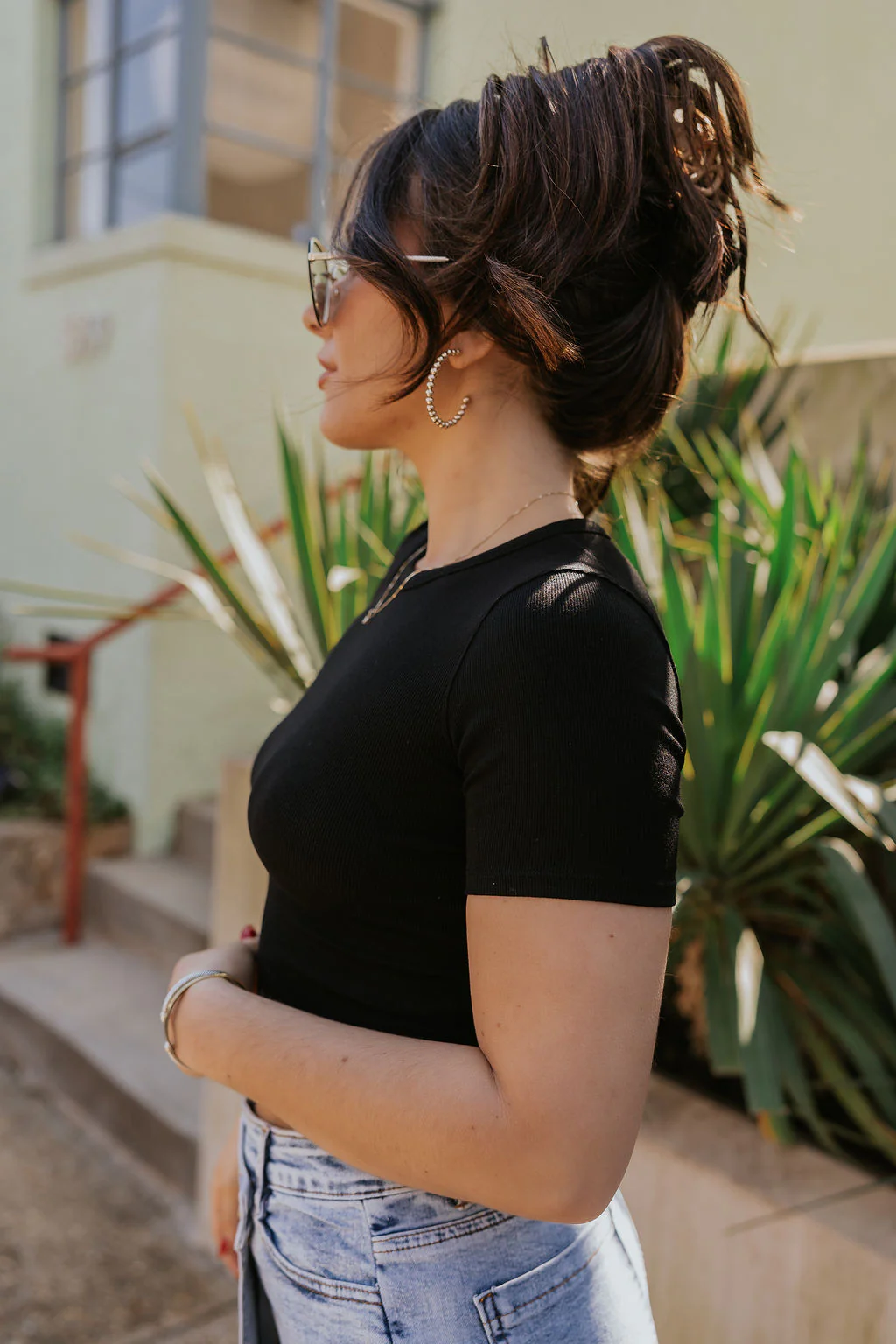 Lucy Black Cropped Short Sleeve Top - Image 5