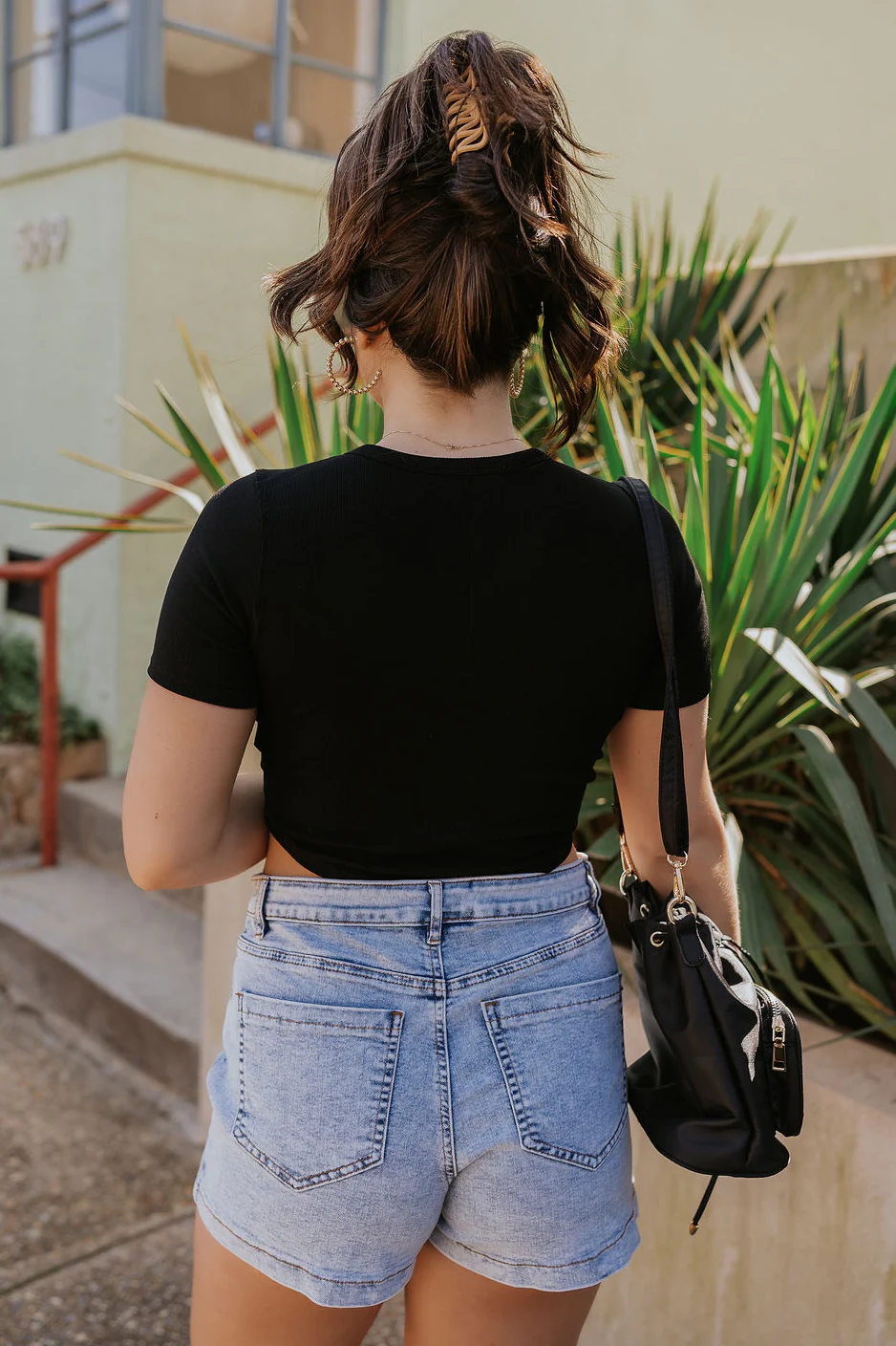 Lucy Black Cropped Short Sleeve Top - Image 8