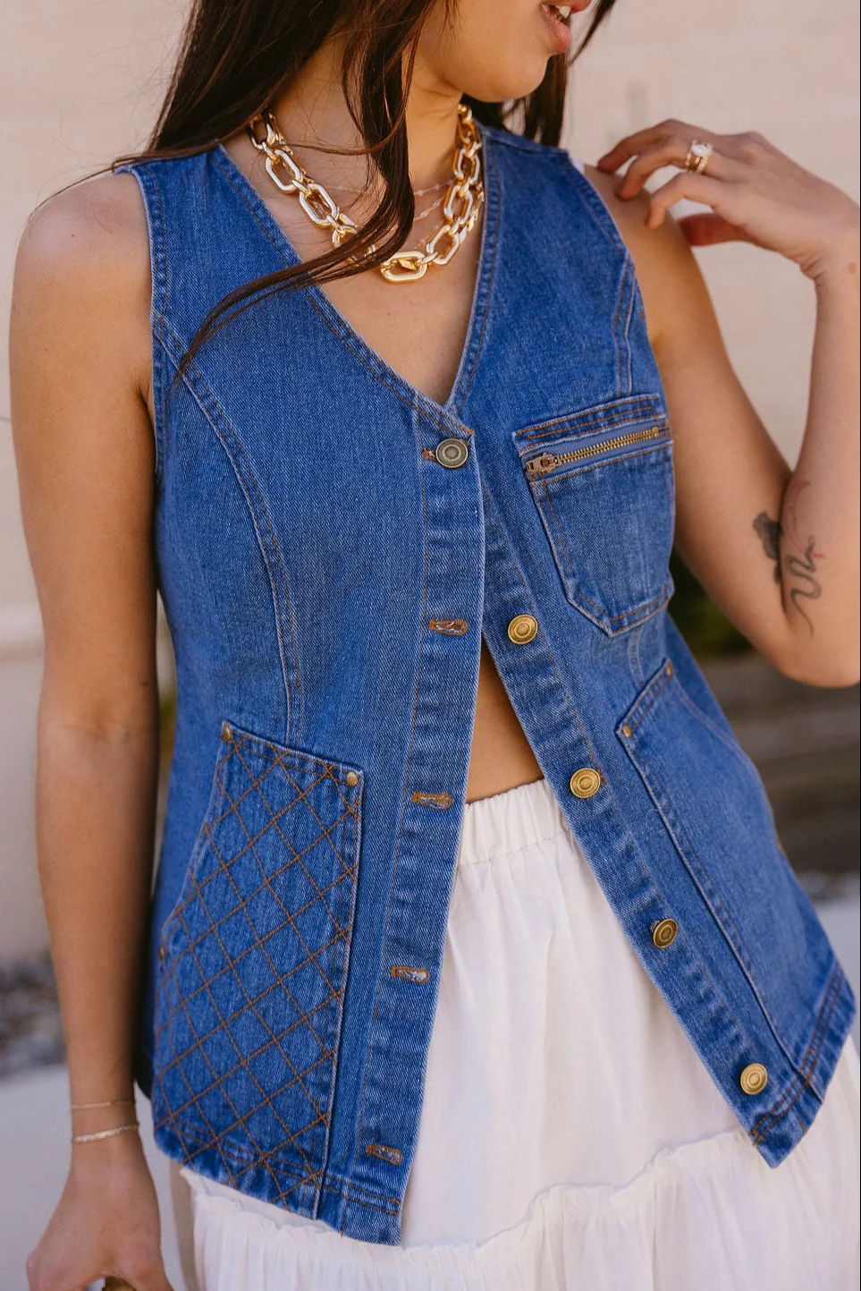 Lucy Button Front Denim Vest - Image 4