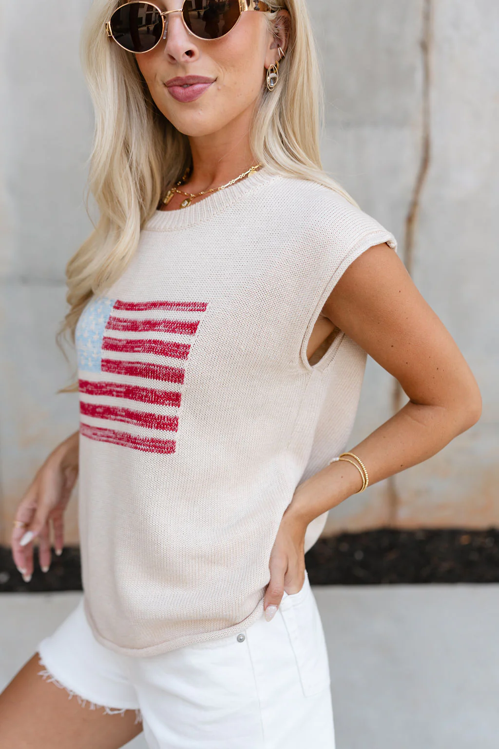 Lucy Cream Knit American Flag Tank - Image 3