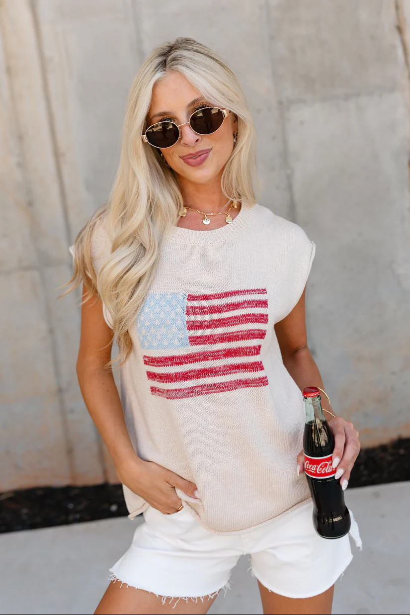 Lucy Cream Knit American Flag Tank - Image 6