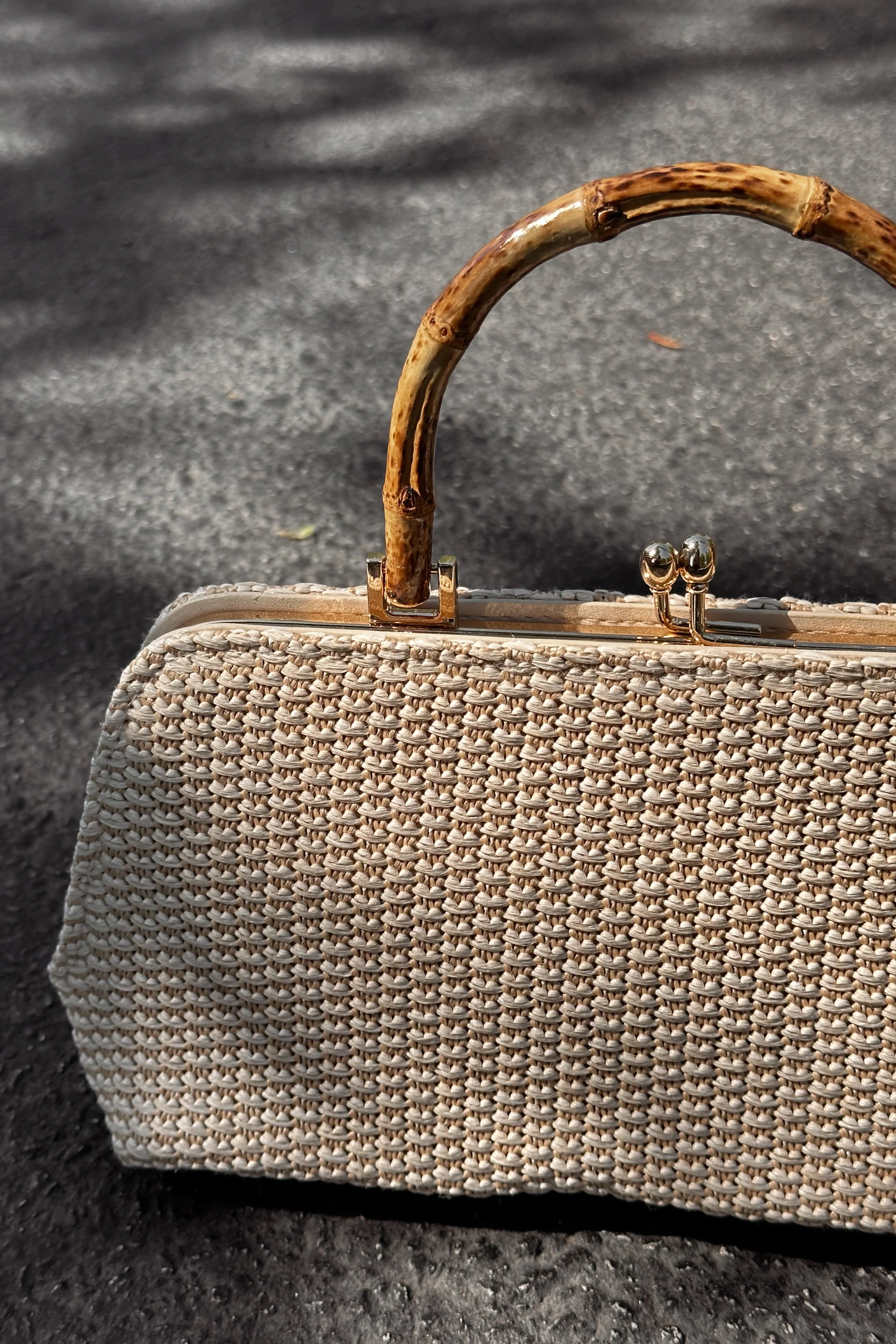 Lucy Ivory Straw & Bamboo Handle Purse