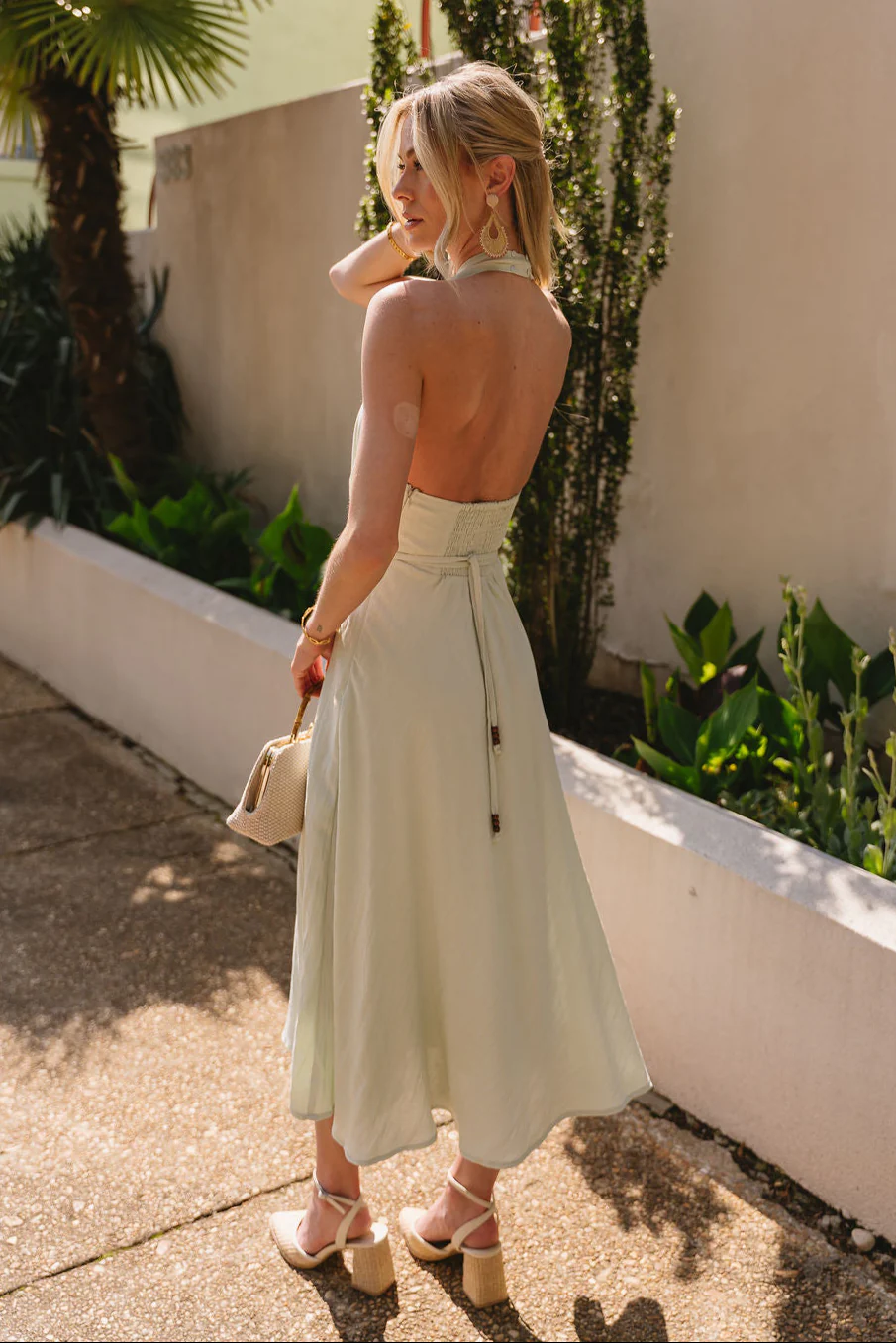 Lucy Mint Green Halter Neckline Midi Dress - Image 4