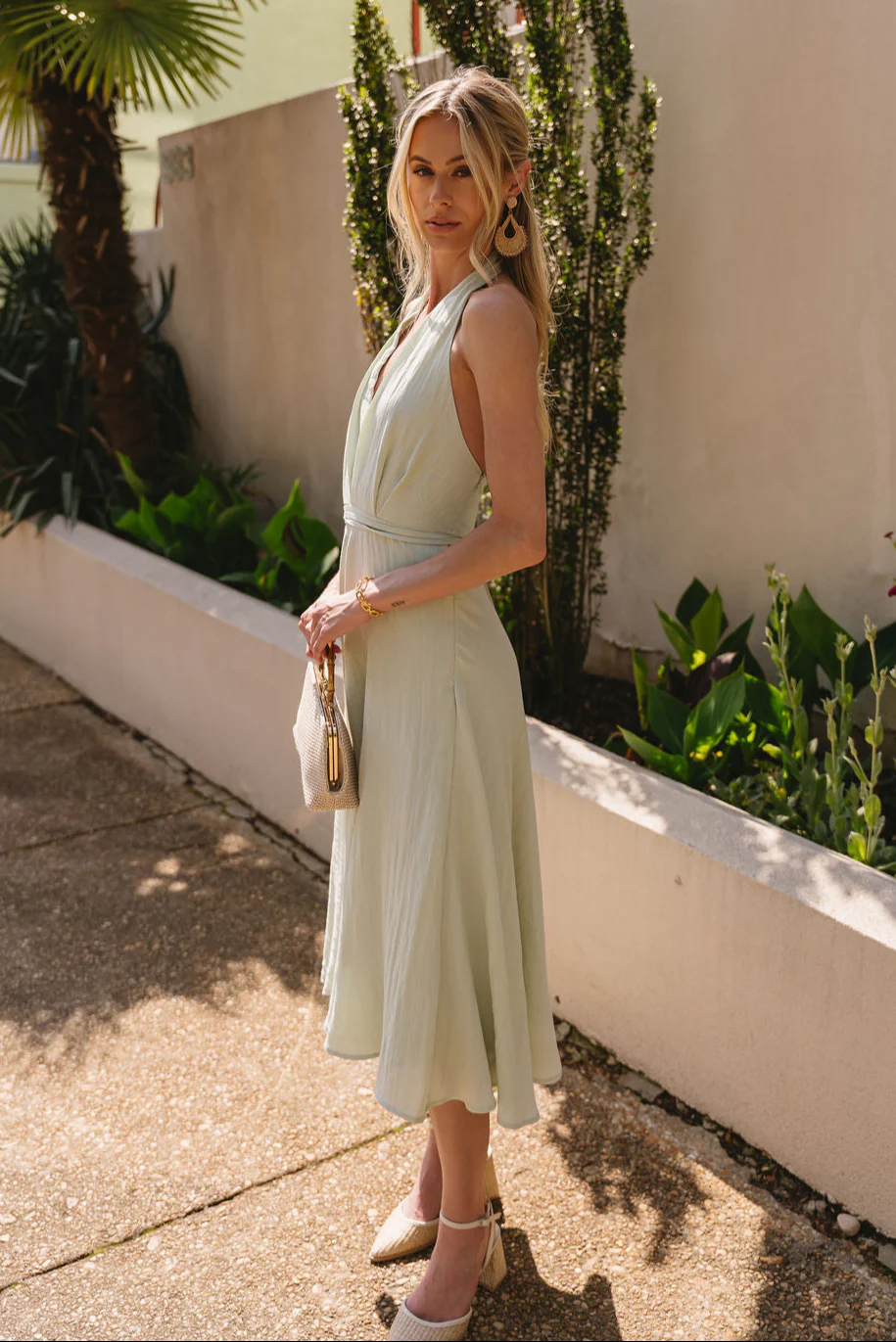 Lucy Mint Green Halter Neckline Midi Dress - Image 6