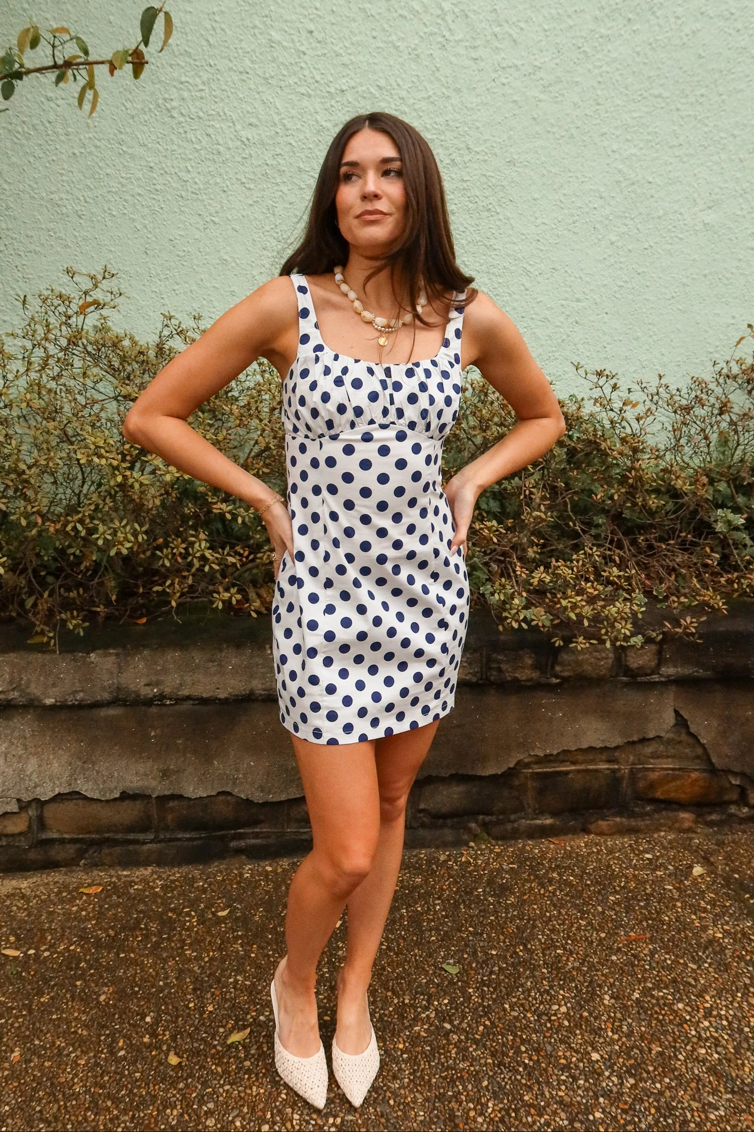 Lulu White & Navy Polka Dot Mini Dress - Image 5