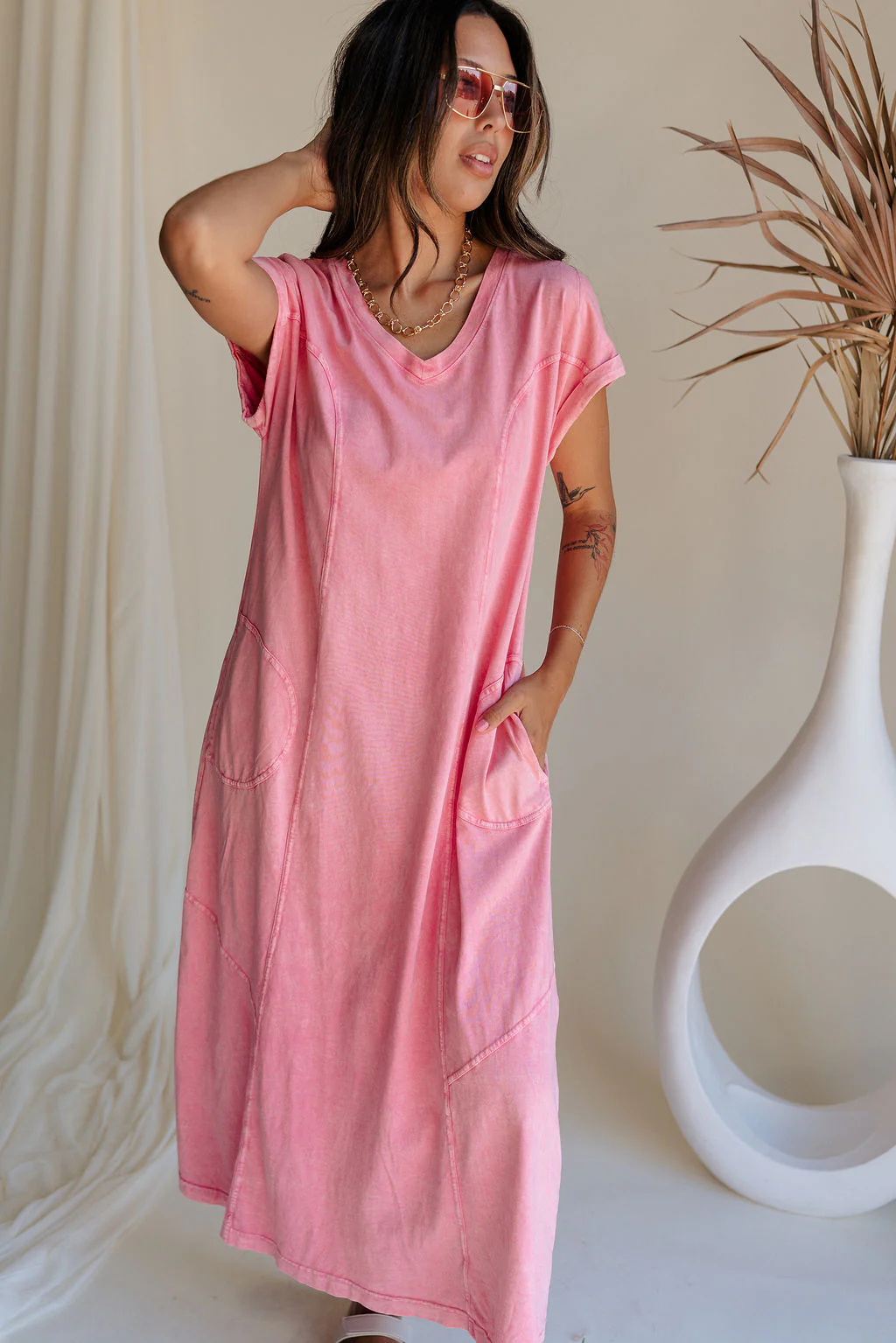 Lumi Coral Short Sleeve Maxi Dress