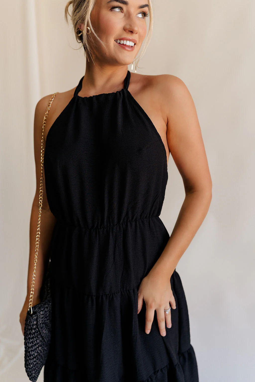 Luna Black Halter Tie Tiered Maxi Dress - Image 2