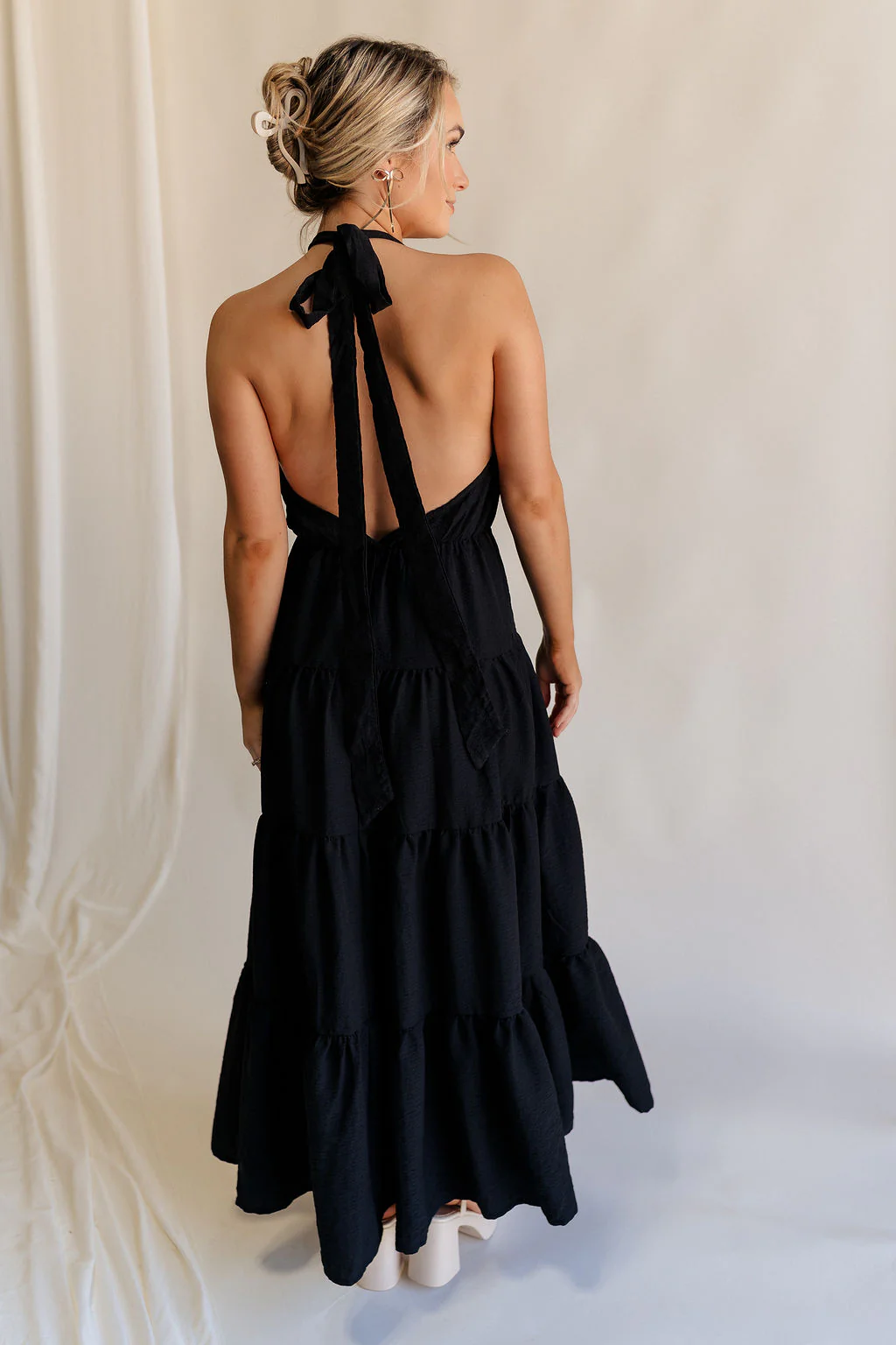 Luna Black Halter Tie Tiered Maxi Dress - Image 5