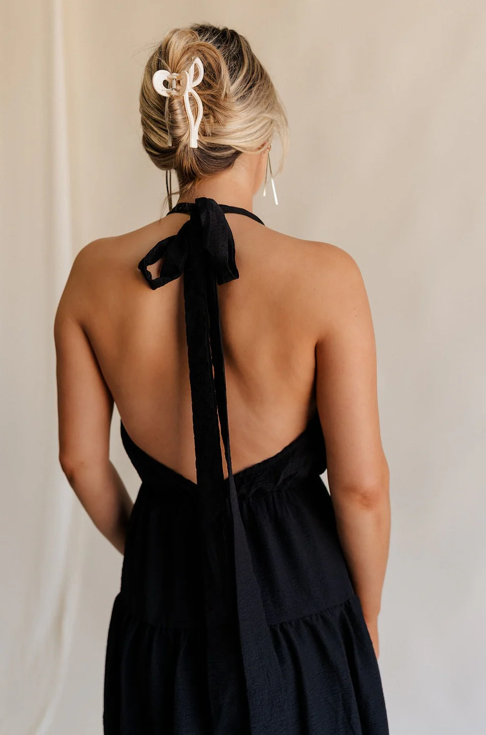 Luna Black Halter Tie Tiered Maxi Dress - Image 6