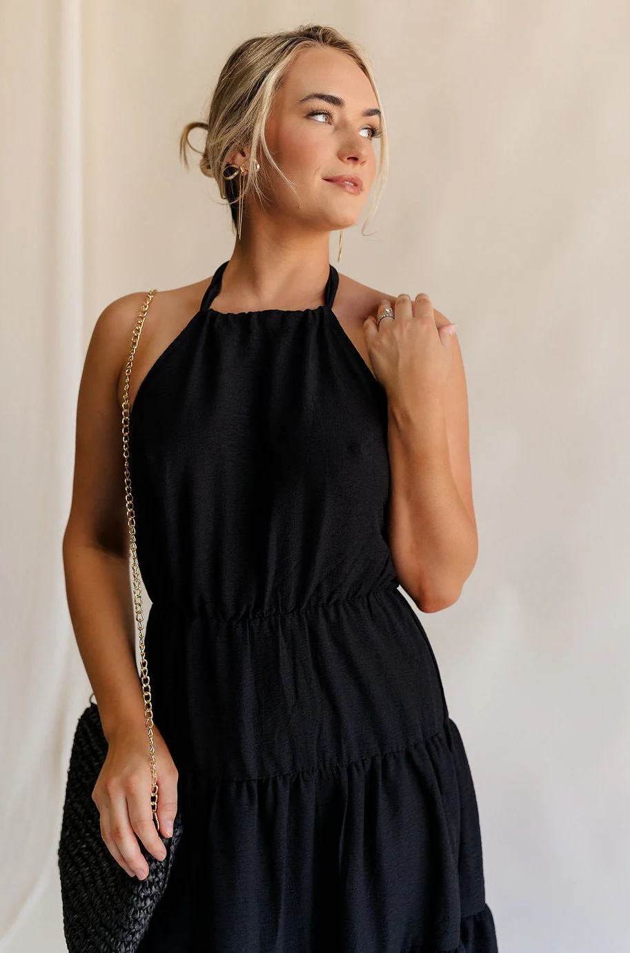 Luna Black Halter Tie Tiered Maxi Dress - Image 8