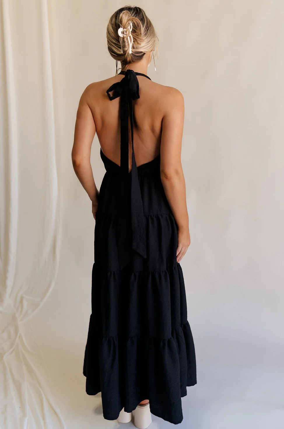 Luna Black Halter Tie Tiered Maxi Dress - Image 9