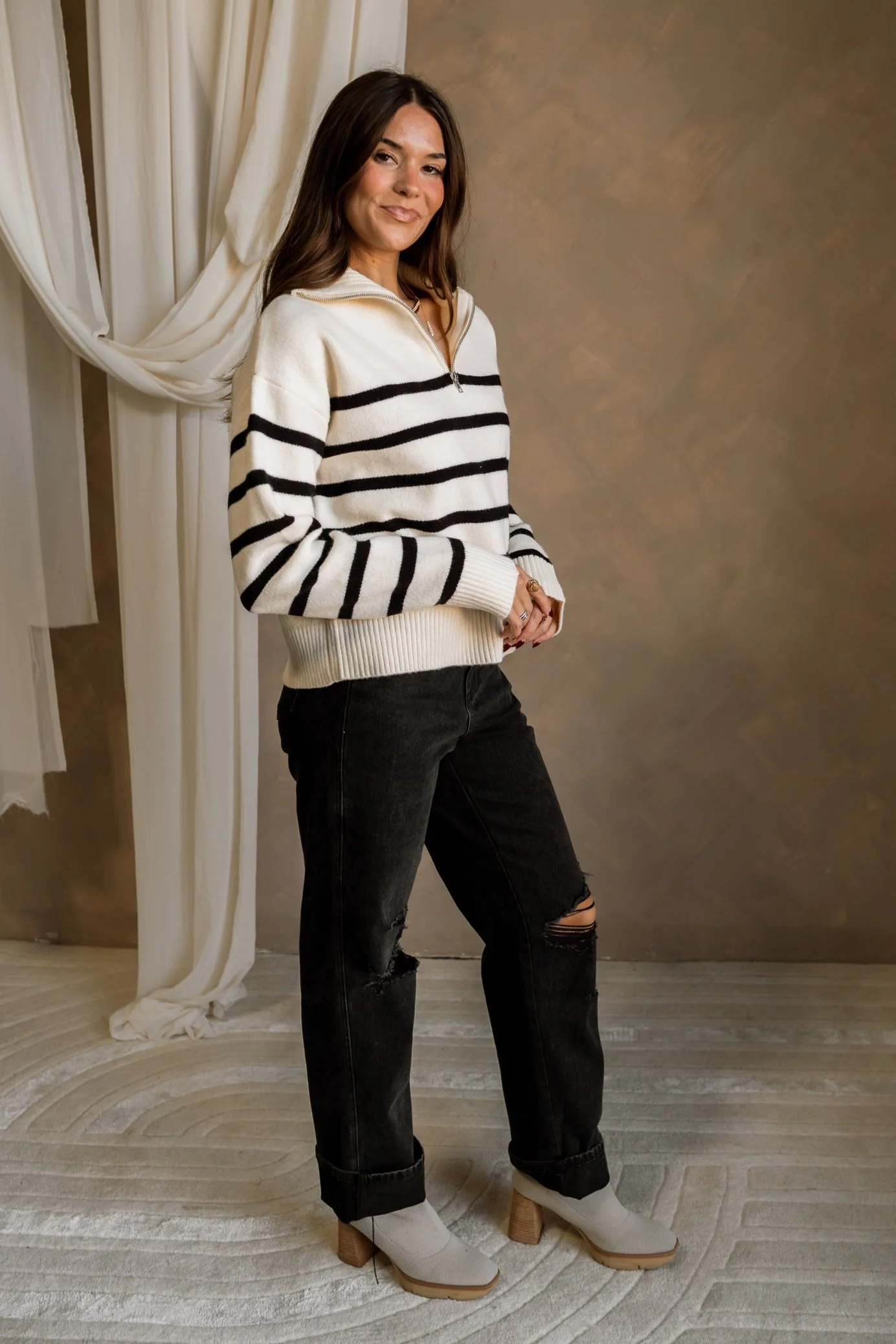 Luna Cream & Black Quarter Zip-Up Sweater - Image 7