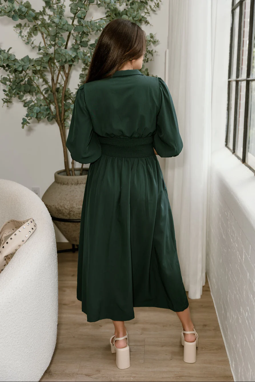 Luna Dark Green Zip-Up Midi Dress - Image 5