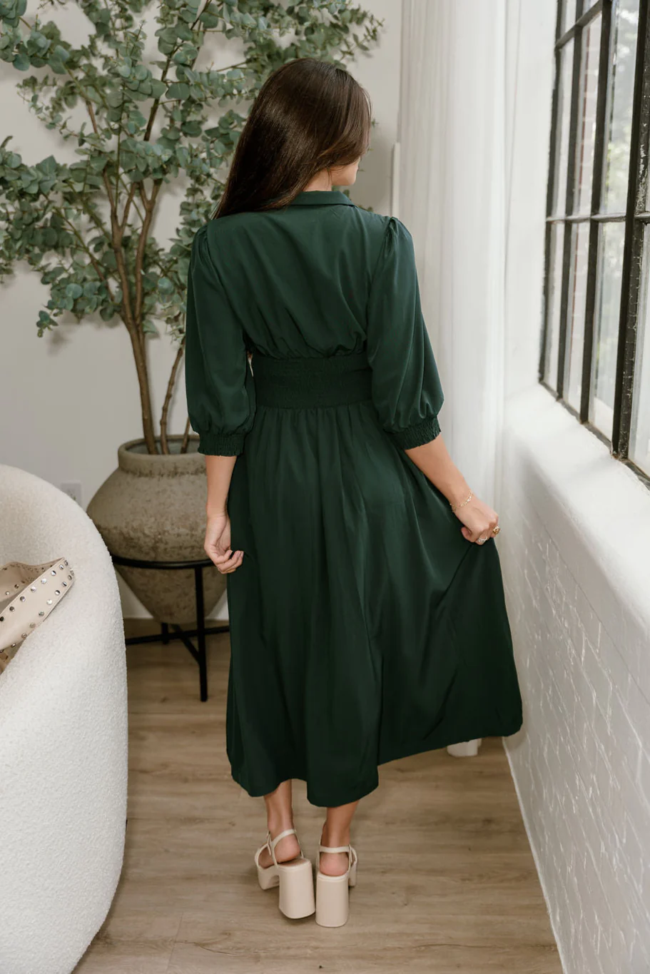 Luna Dark Green Zip-Up Midi Dress - Image 8
