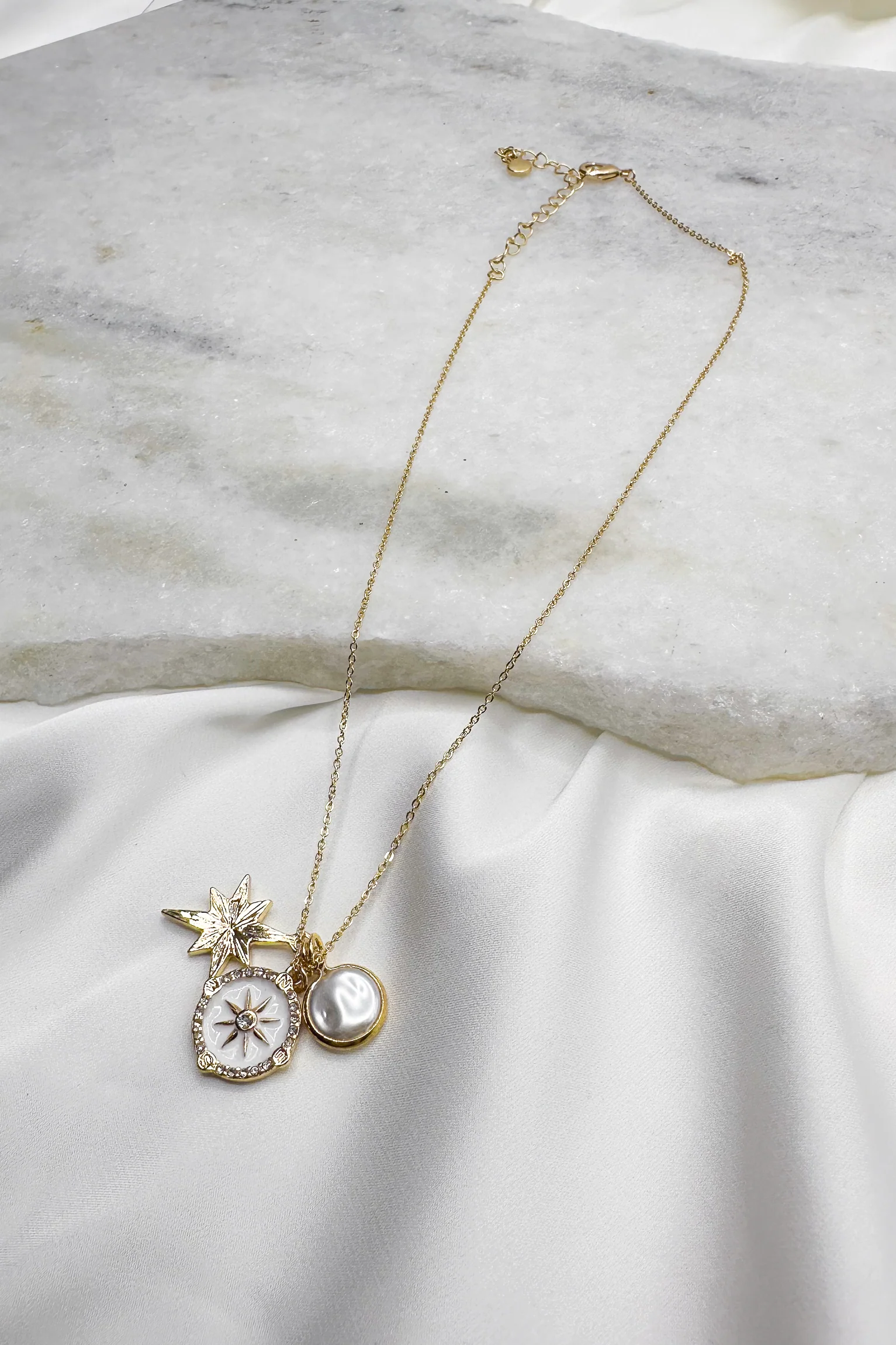 Luna Gold & Pearl Starburst Medallion Necklace