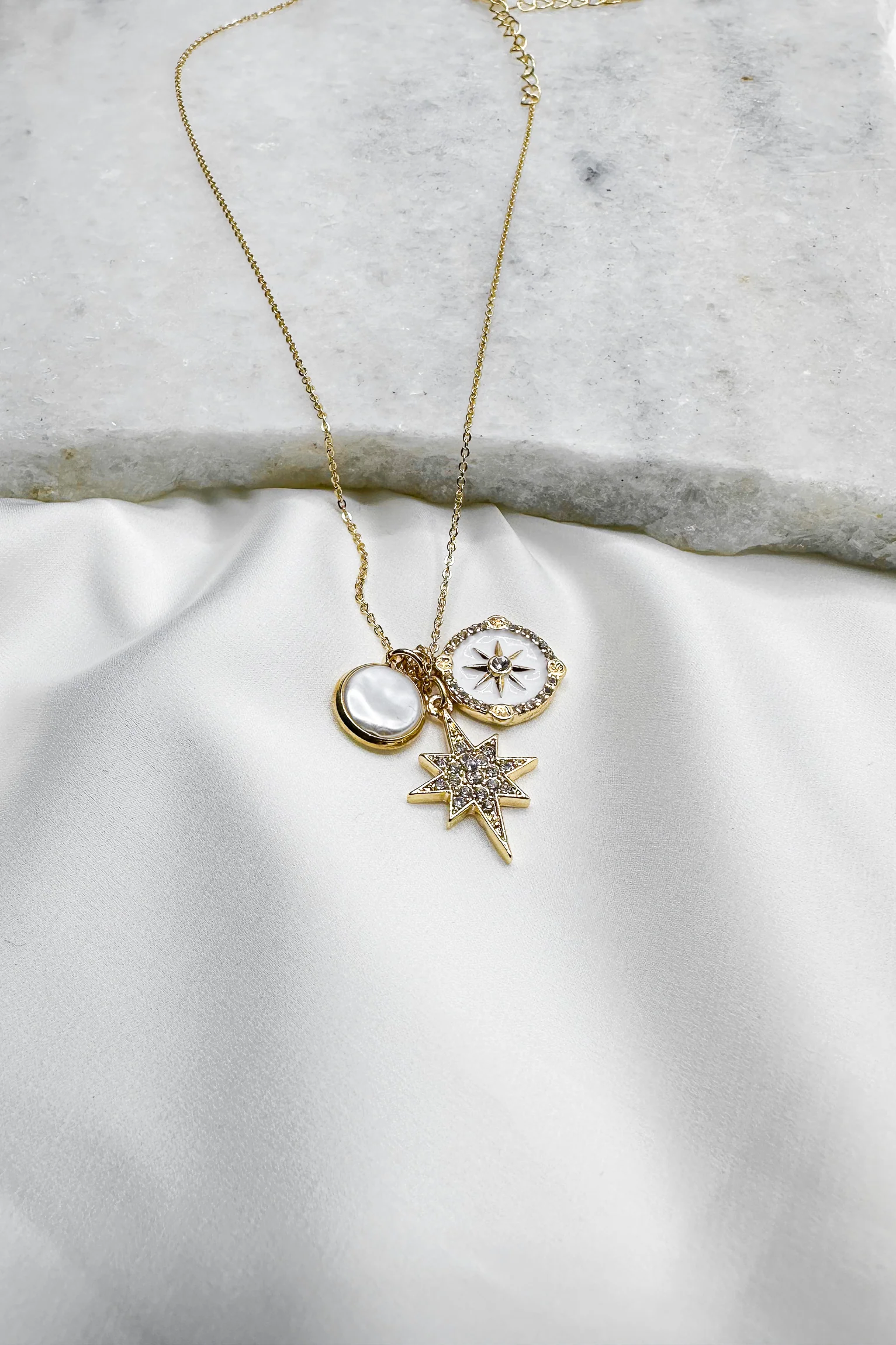 Luna Gold & Pearl Starburst Medallion Necklace - Image 2