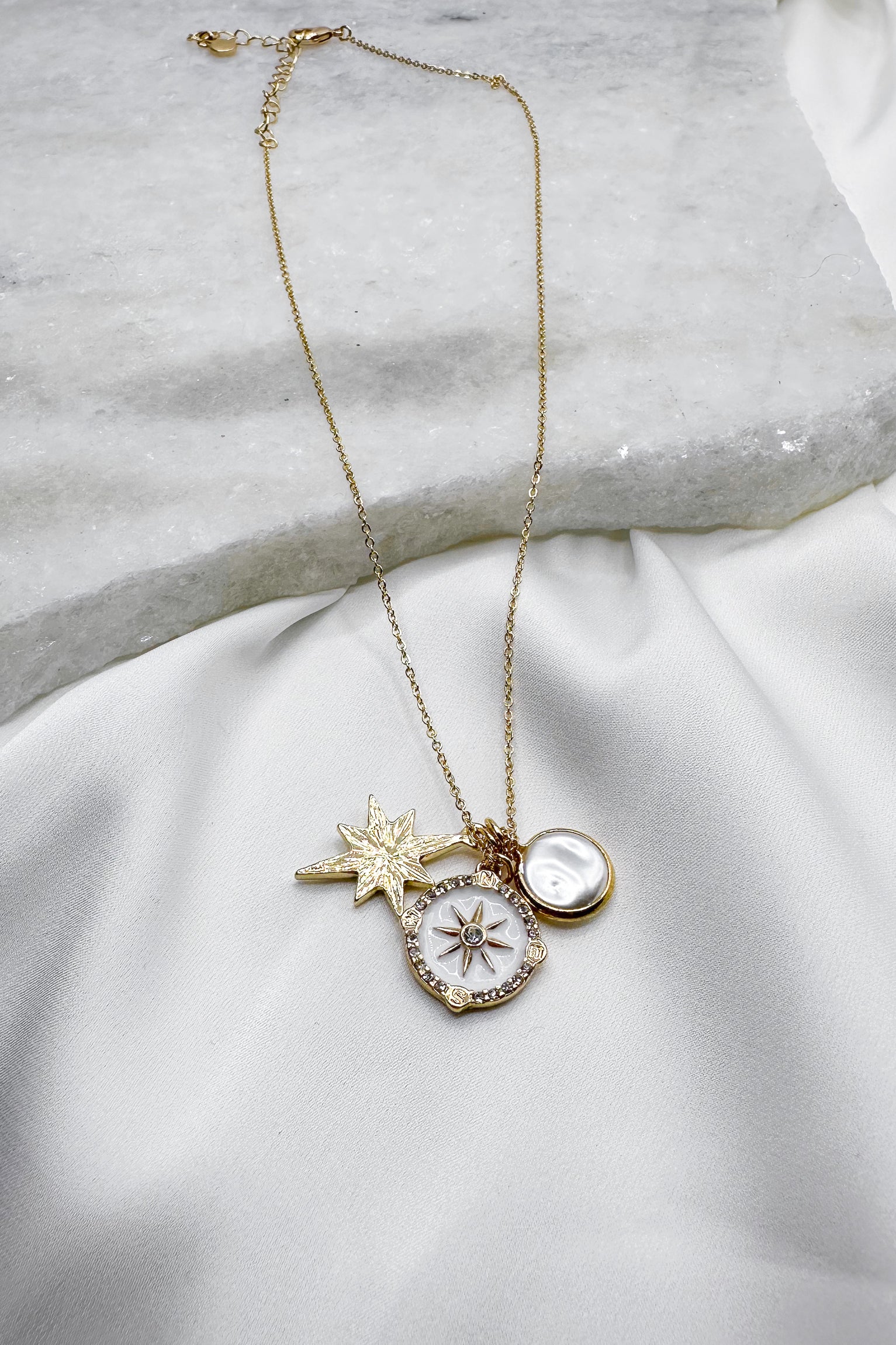 Luna Gold & Pearl Starburst Medallion Necklace - Image 3