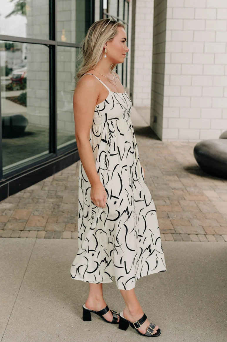 Luna Ivory & Black Abstract Midi Dress - Image 4