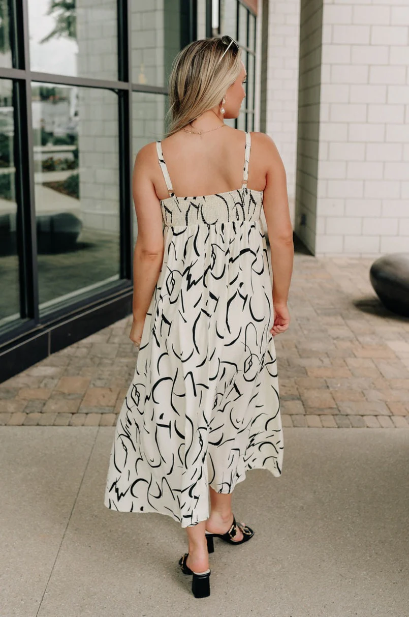 Luna Ivory & Black Abstract Midi Dress - Image 5