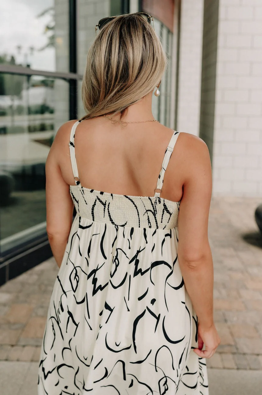 Luna Ivory & Black Abstract Midi Dress - Image 7