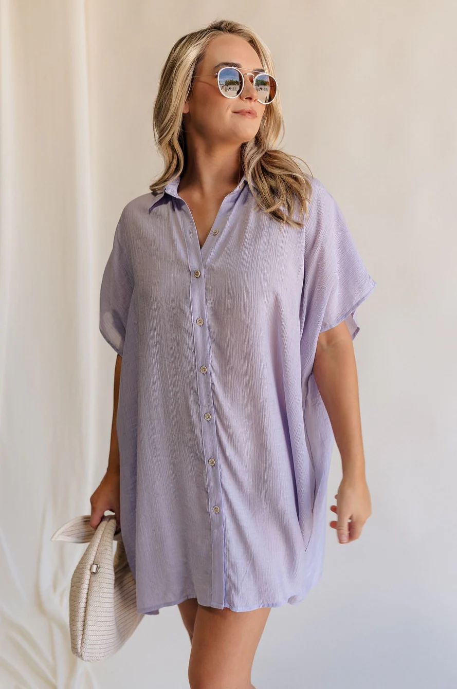 Luna Lavender Button-Up Short Sleeve Mini Dress - Image 2