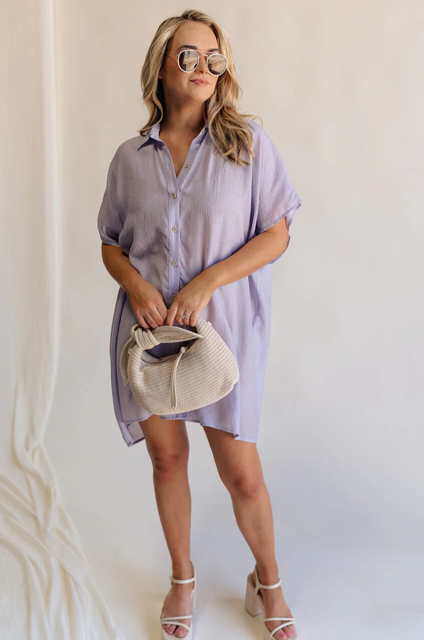 Luna Lavender Button-Up Short Sleeve Mini Dress - Image 3