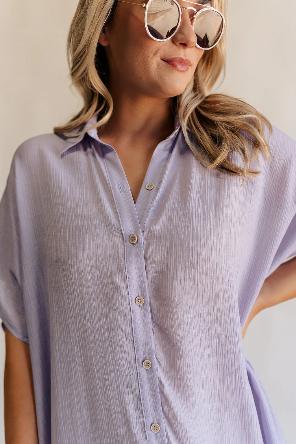 Luna Lavender Button-Up Short Sleeve Mini Dress - Image 4