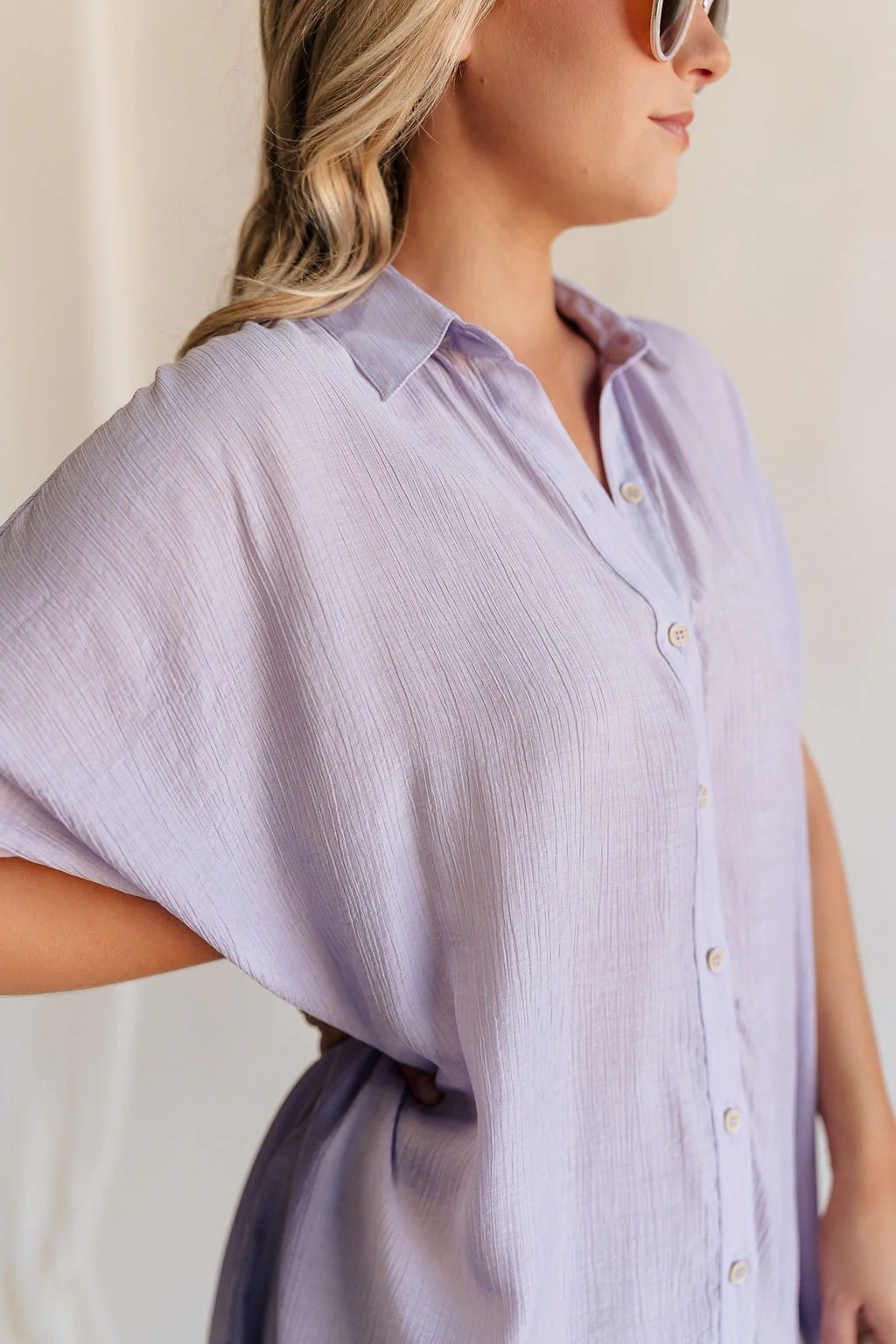 Luna Lavender Button-Up Short Sleeve Mini Dress - Image 6