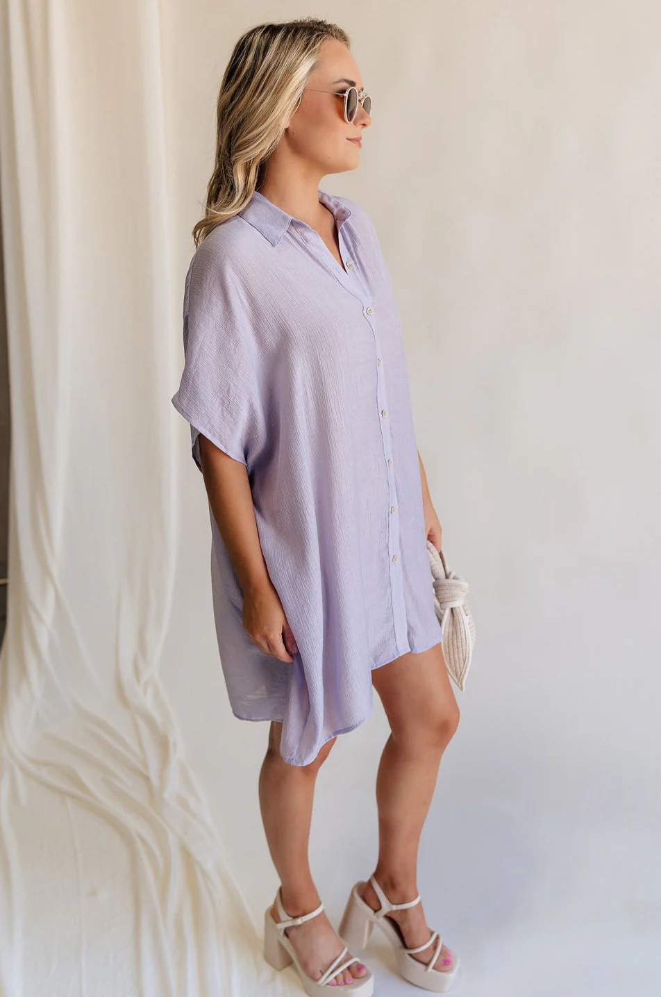 Luna Lavender Button-Up Short Sleeve Mini Dress - Image 7