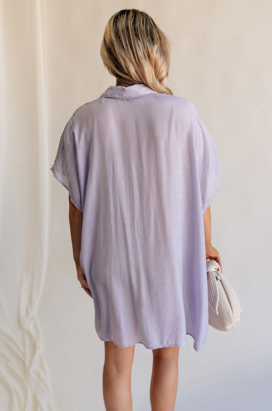 Luna Lavender Button-Up Short Sleeve Mini Dress - Image 9