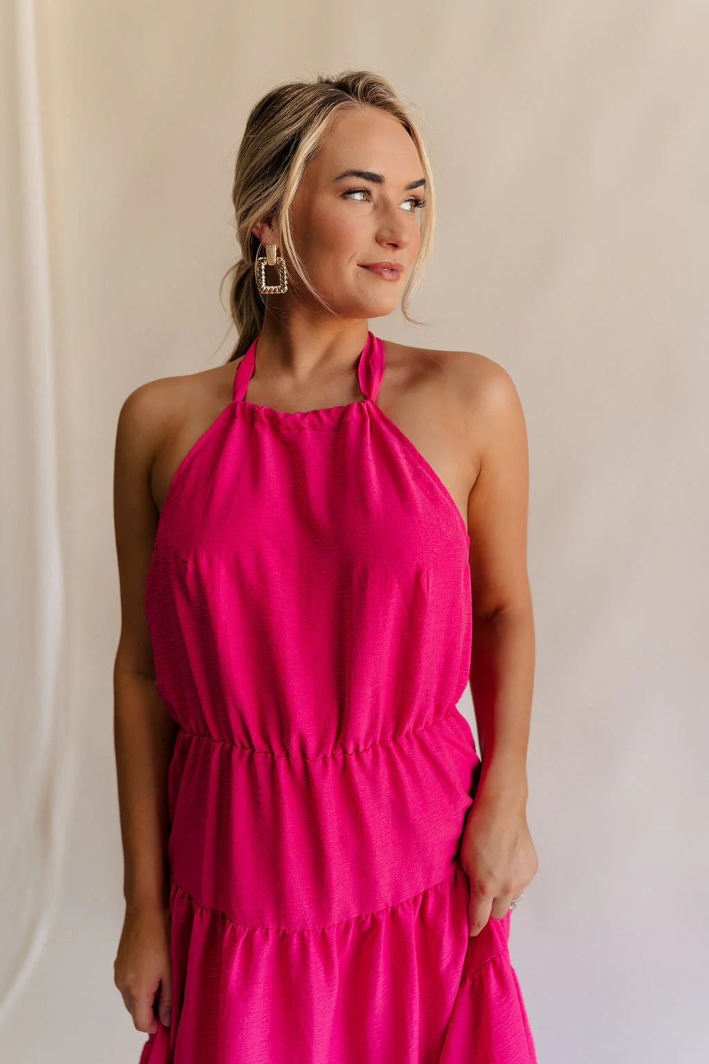 Luna Magenta Halter Tie Tiered Maxi Dress - Image 6