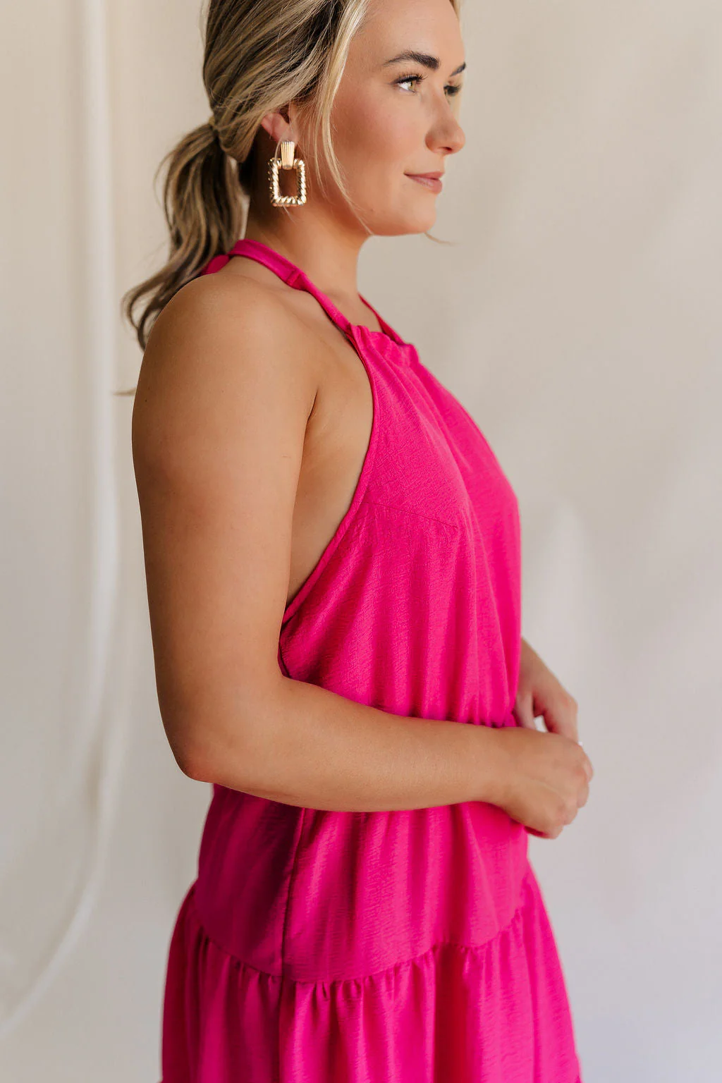 Luna Magenta Halter Tie Tiered Maxi Dress - Image 7