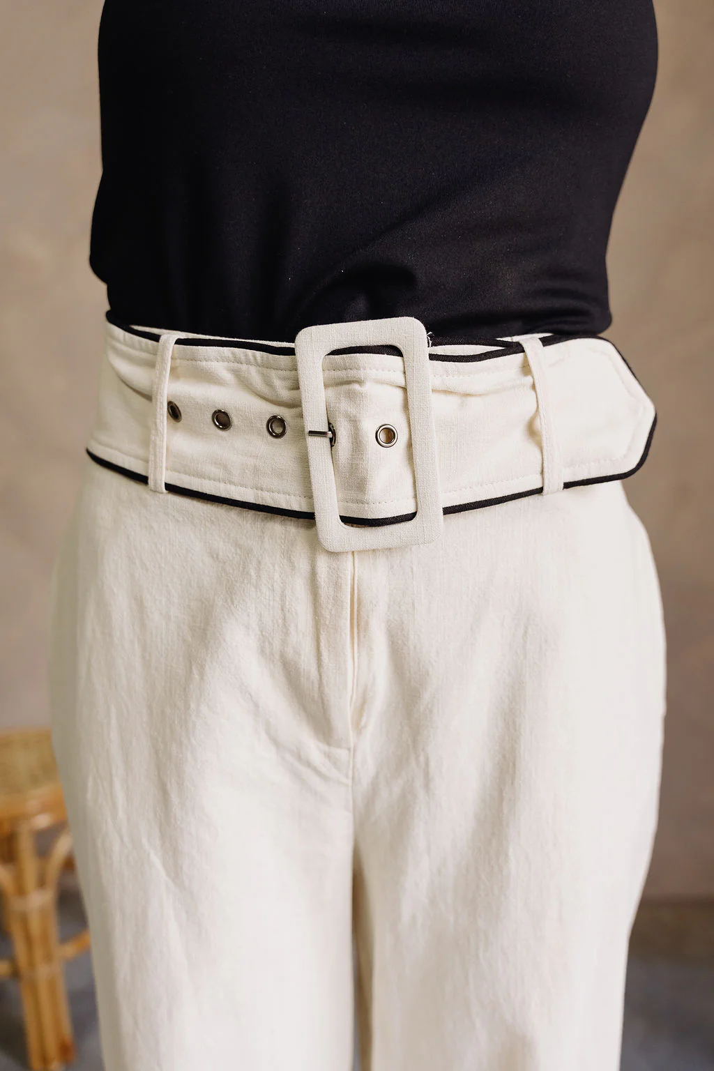 Luna Natural & Black Belt Wide Leg Pants - Image 3